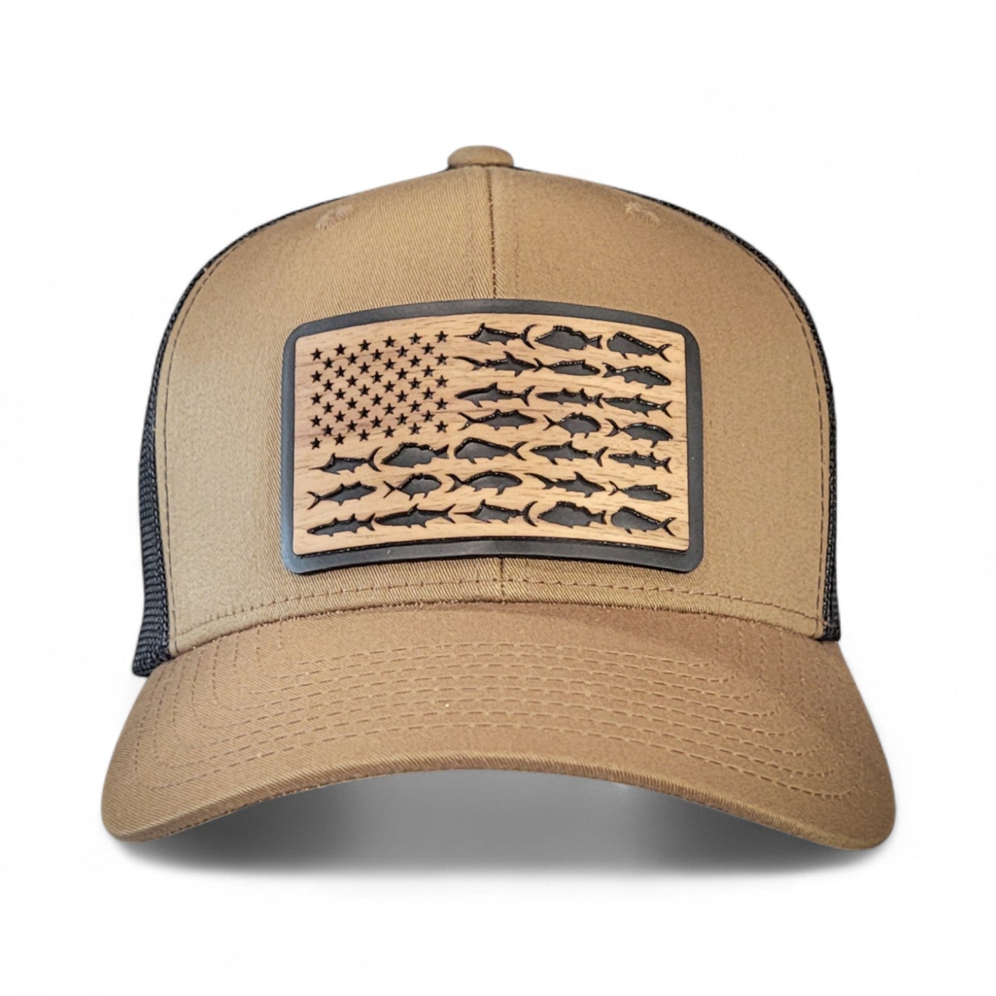 The American Angler – Fish Flag Wooden Patch Hat - 4 Arrows Creations