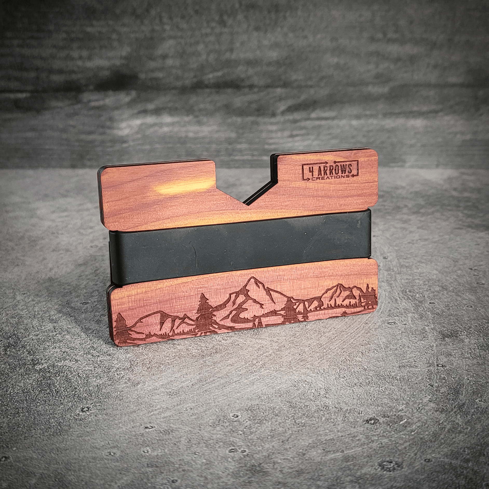 The Summit – Mountain Engraved Wooden Wallet - 4 Arrows Creations