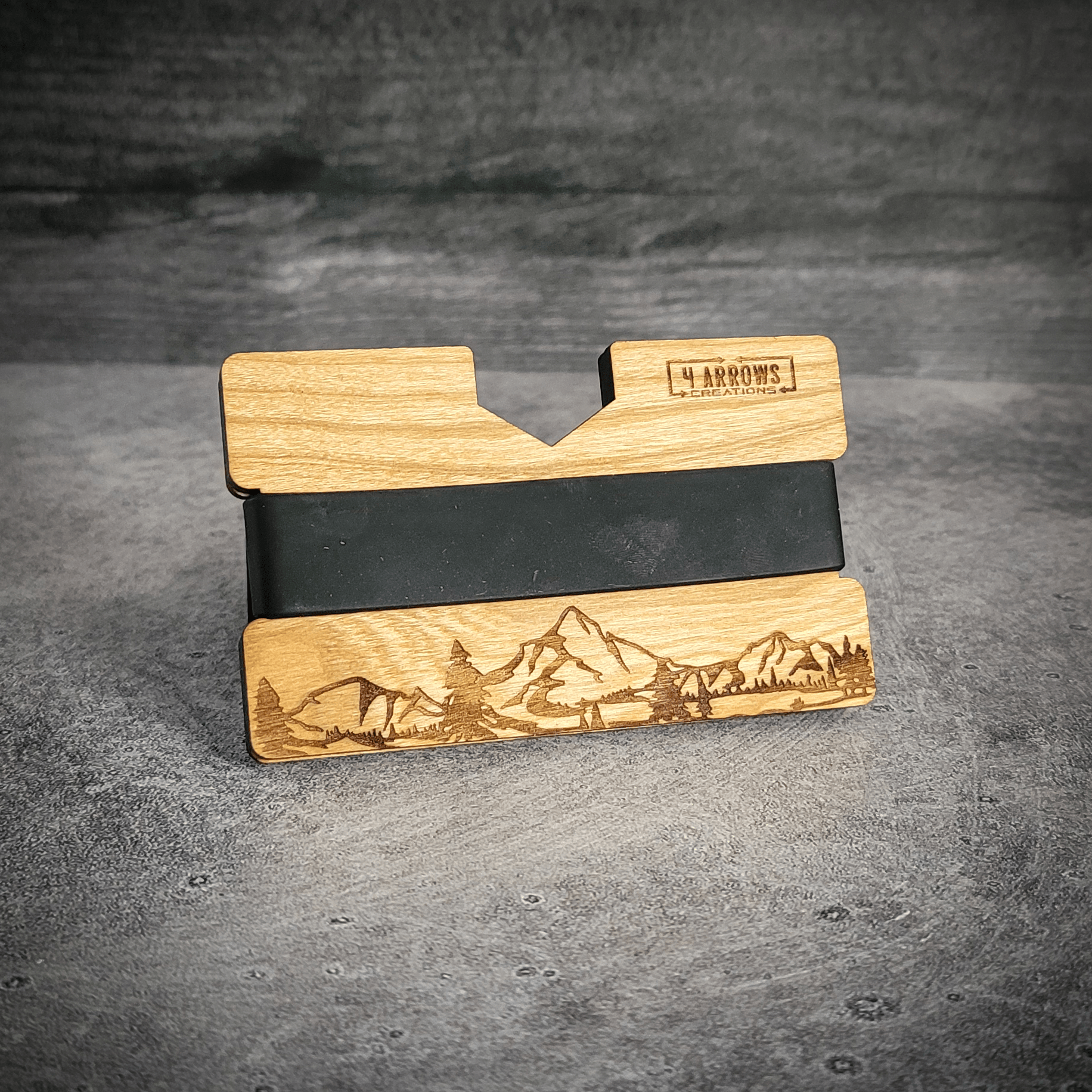 The Summit – Mountain Engraved Wooden Wallet - 4 Arrows Creations