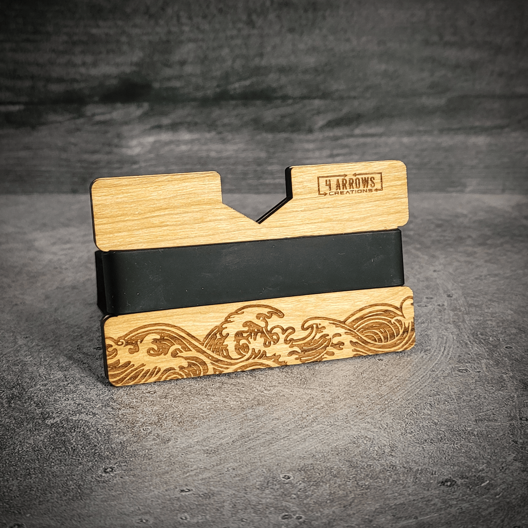 🌊 Wave Wooden Wallet – Ride the Line Between Nature & Function - 4 Arrows Creations