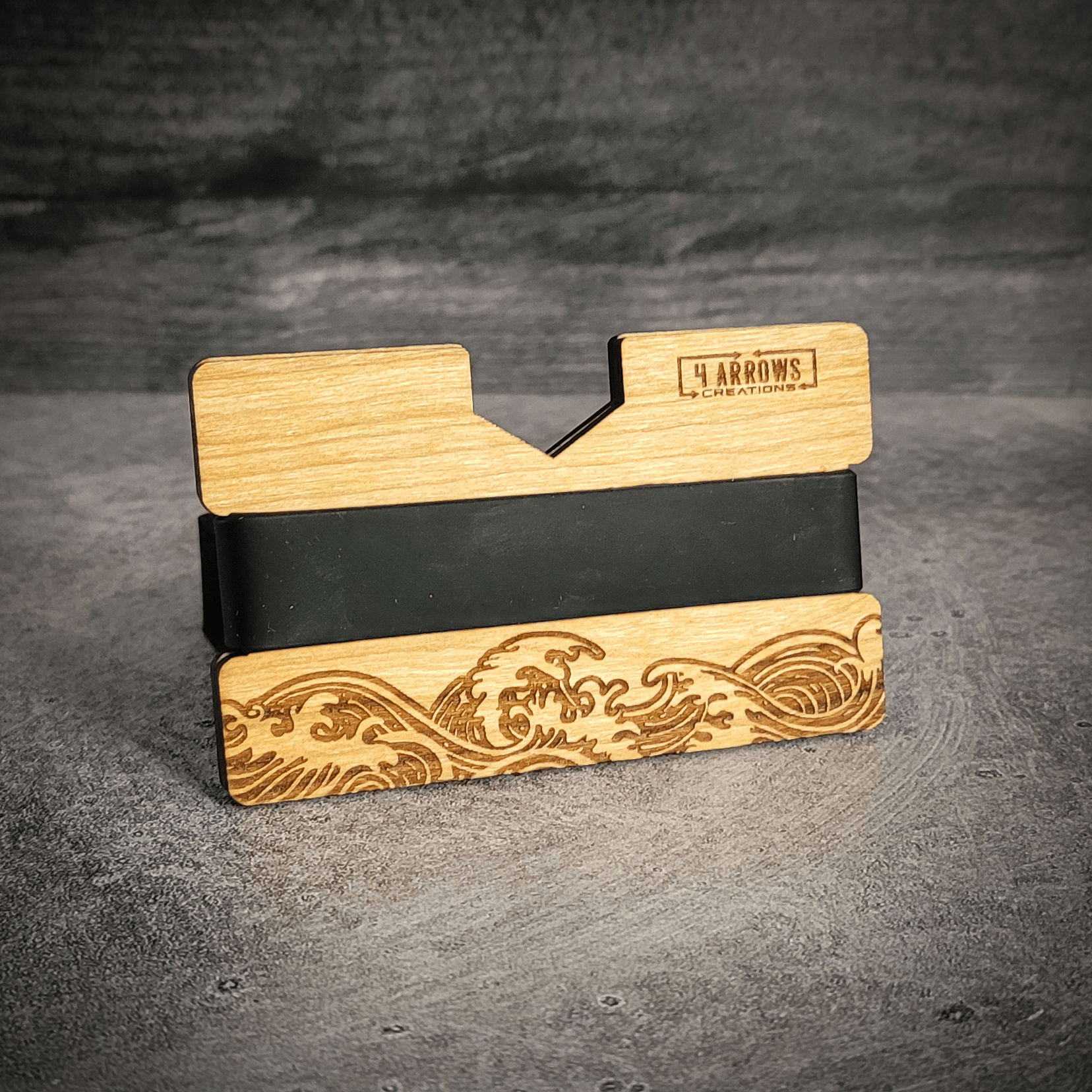 🌊 Wave Wooden Wallet – Ride the Line Between Nature & Function - 4 Arrows Creations