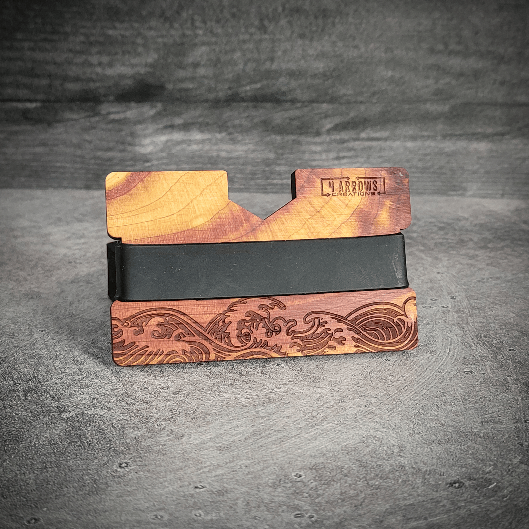🌊 Wave Wooden Wallet – Ride the Line Between Nature & Function - 4 Arrows Creations