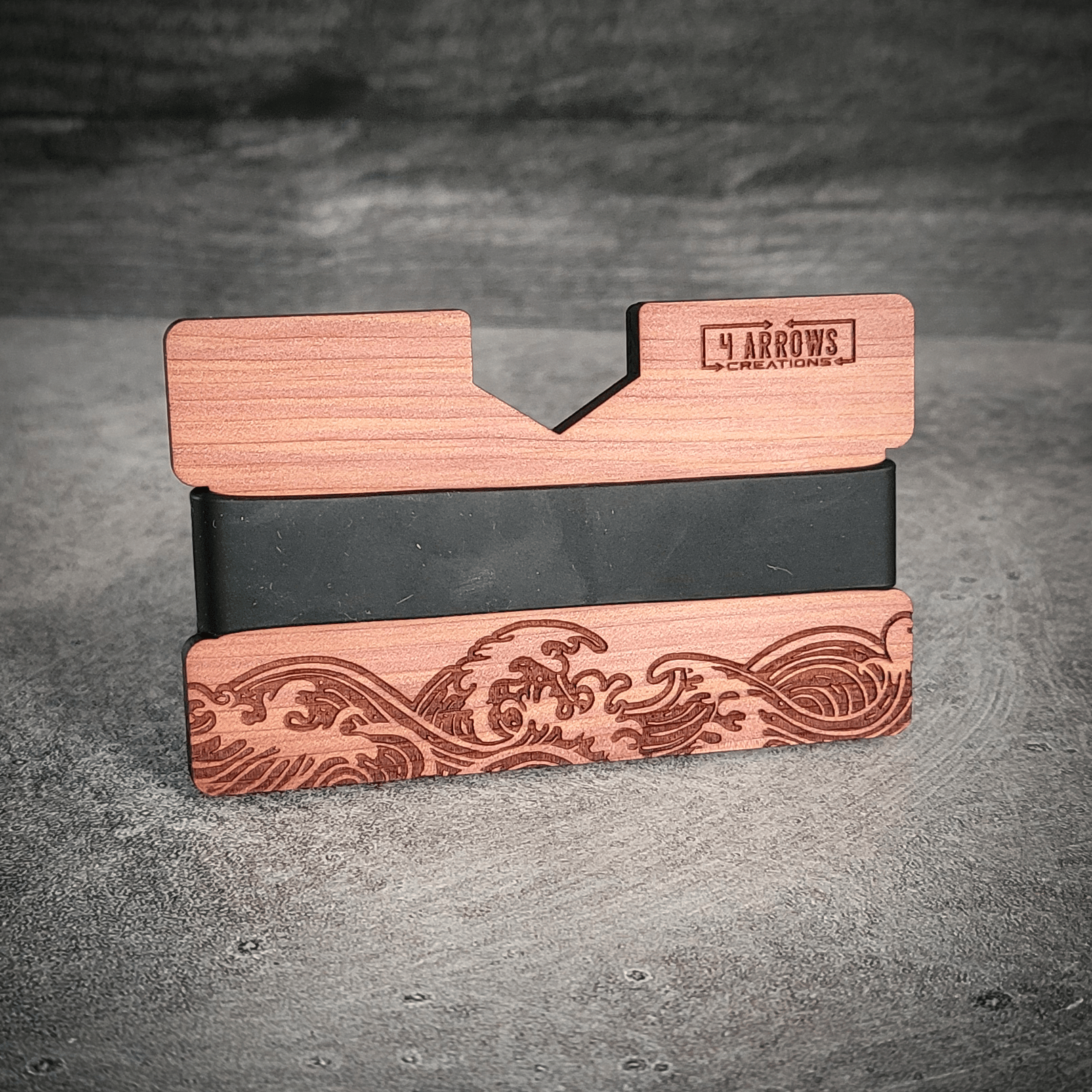 🌊 Wave Wooden Wallet – Ride the Line Between Nature & Function - 4 Arrows Creations