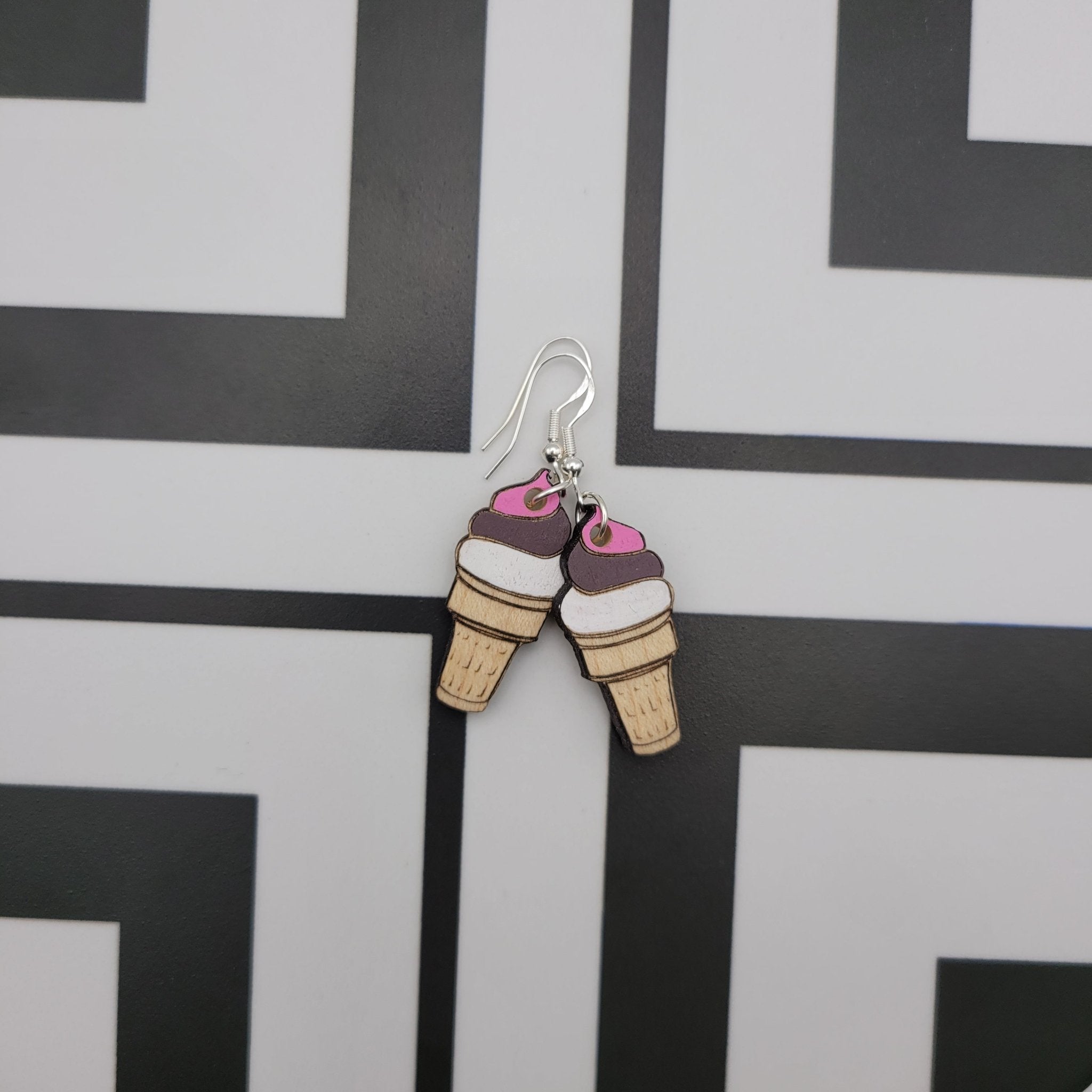 Hand Painted Ice Cream Cone Dangle Earrings - 4 Arrows Creations