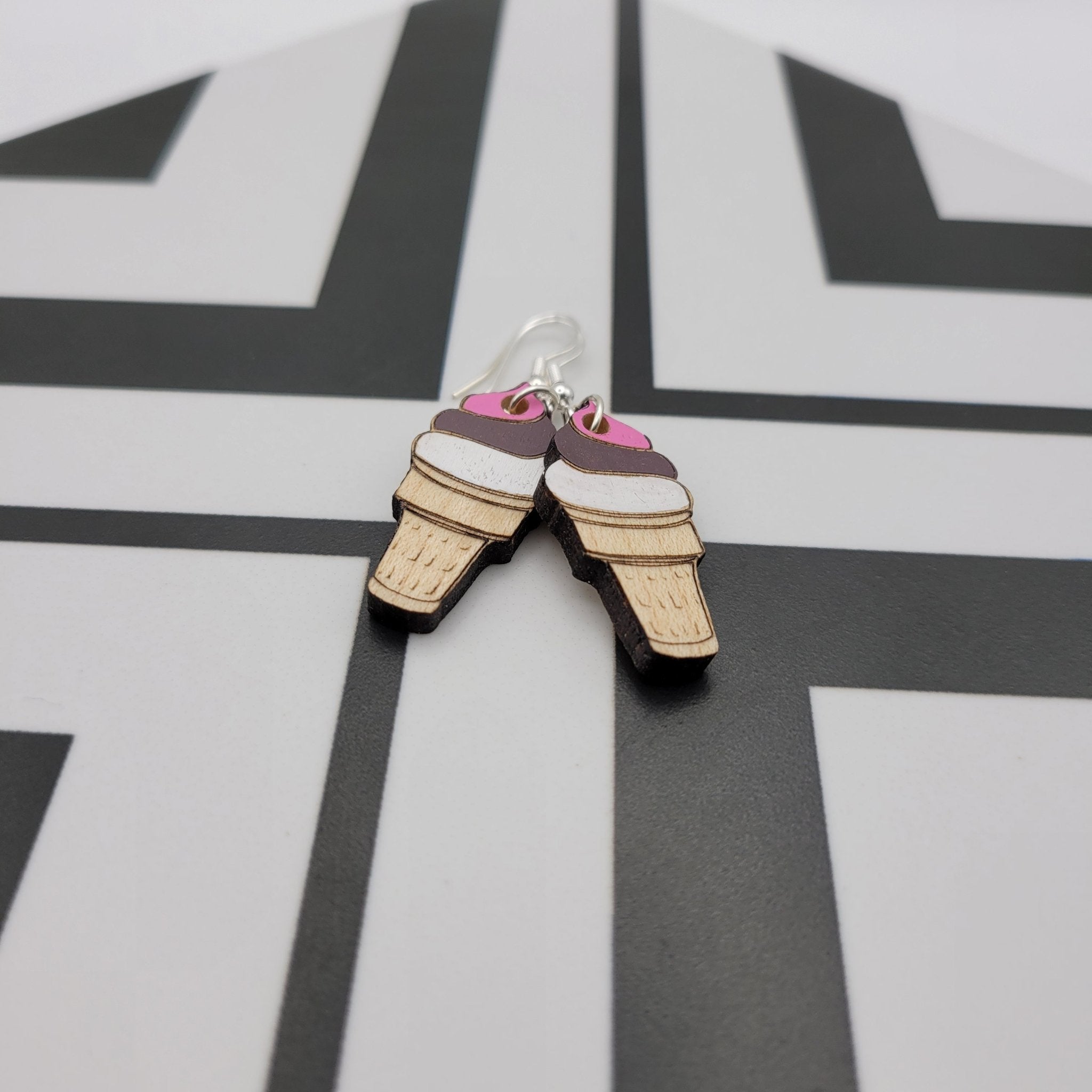 Hand Painted Ice Cream Cone Dangle Earrings - 4 Arrows Creations