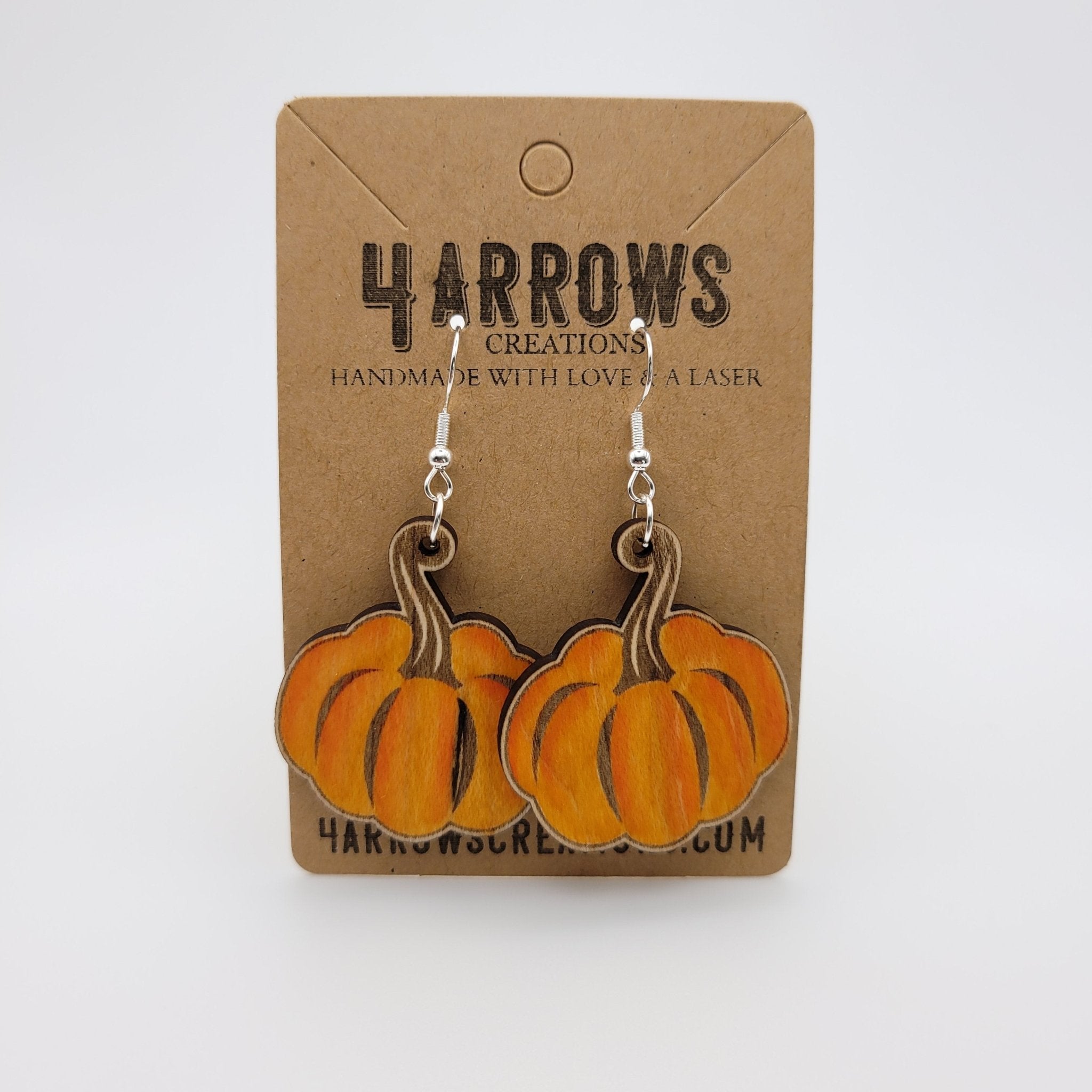 Hand Painted Pumpkin Dangle Earrings - 4 Arrows Creations