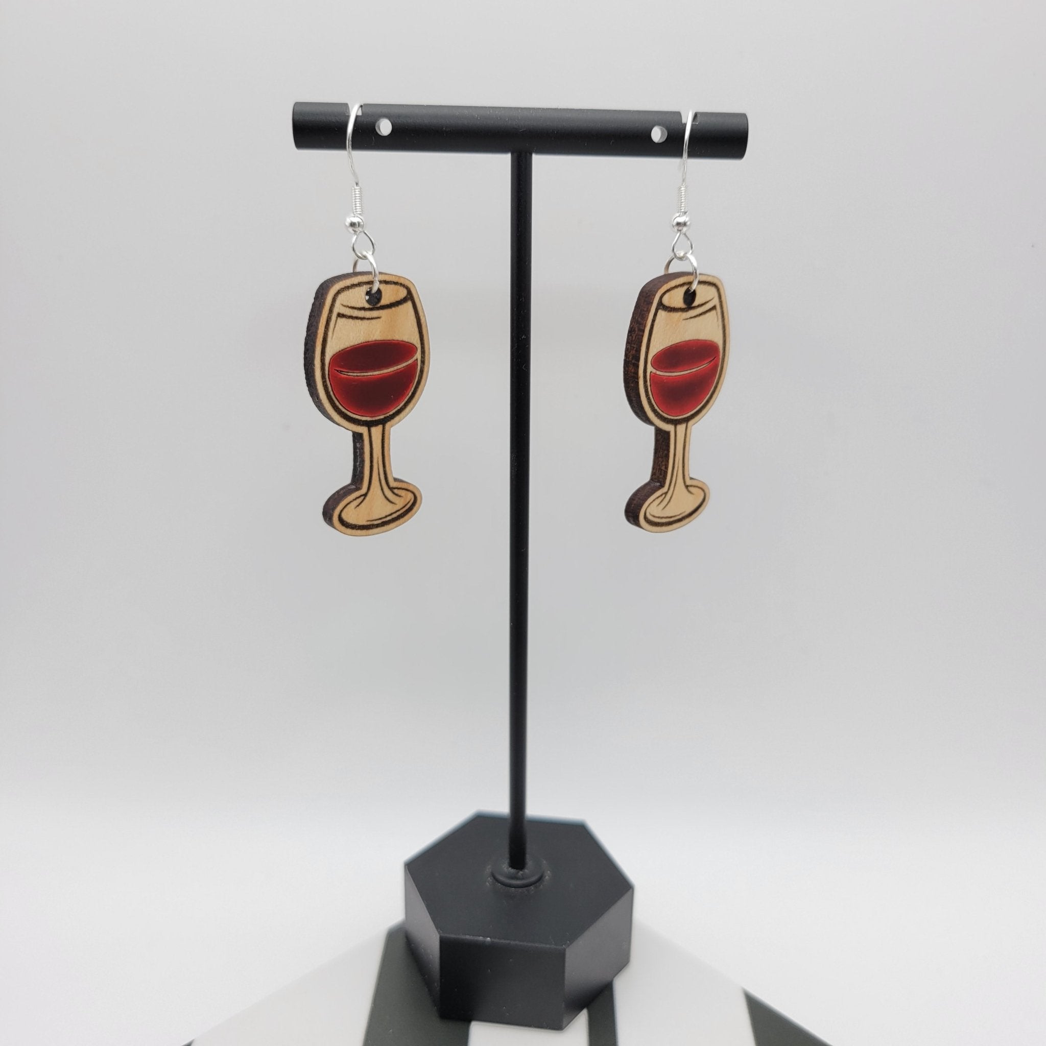 Hand Painted Wine Glass Dangle Earrings - 4 Arrows Creations