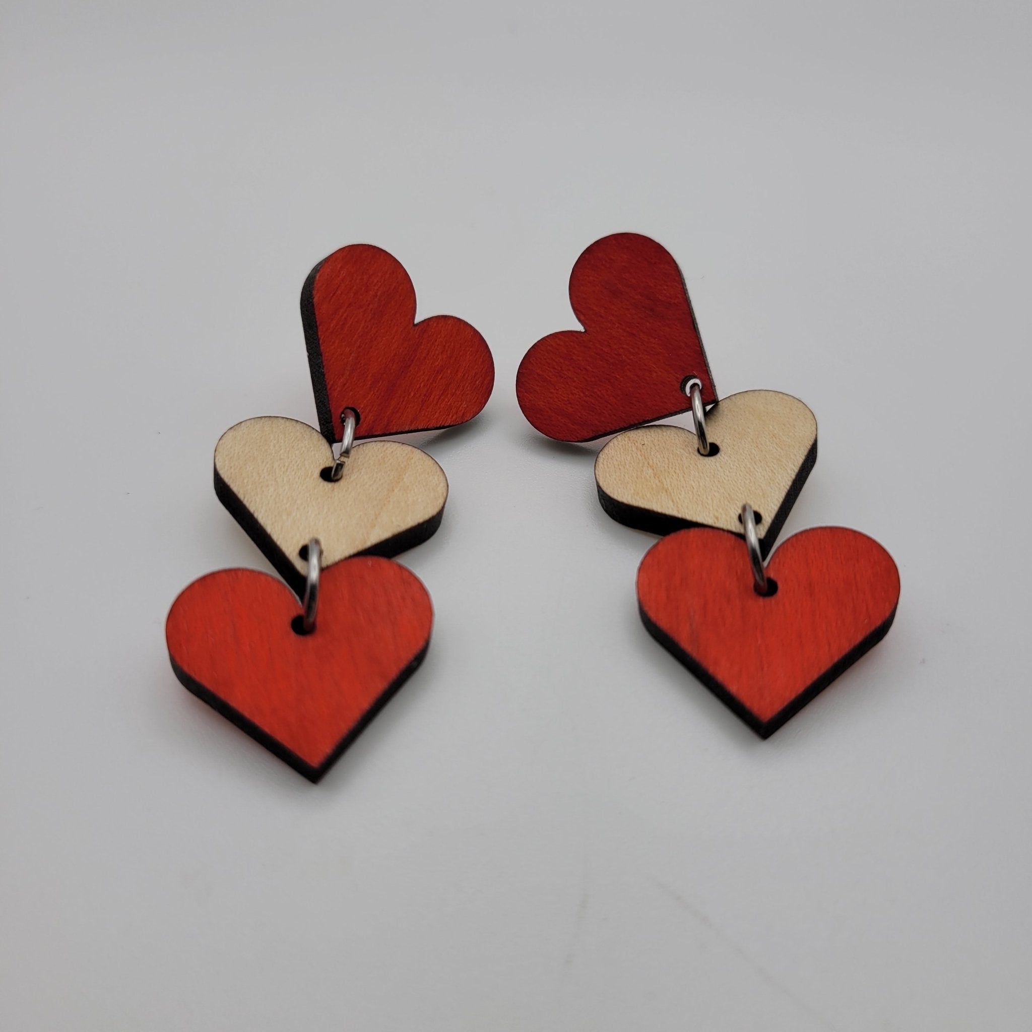 Hand Painted Wood Heart Dangle Earrings - 4 Arrows Creations