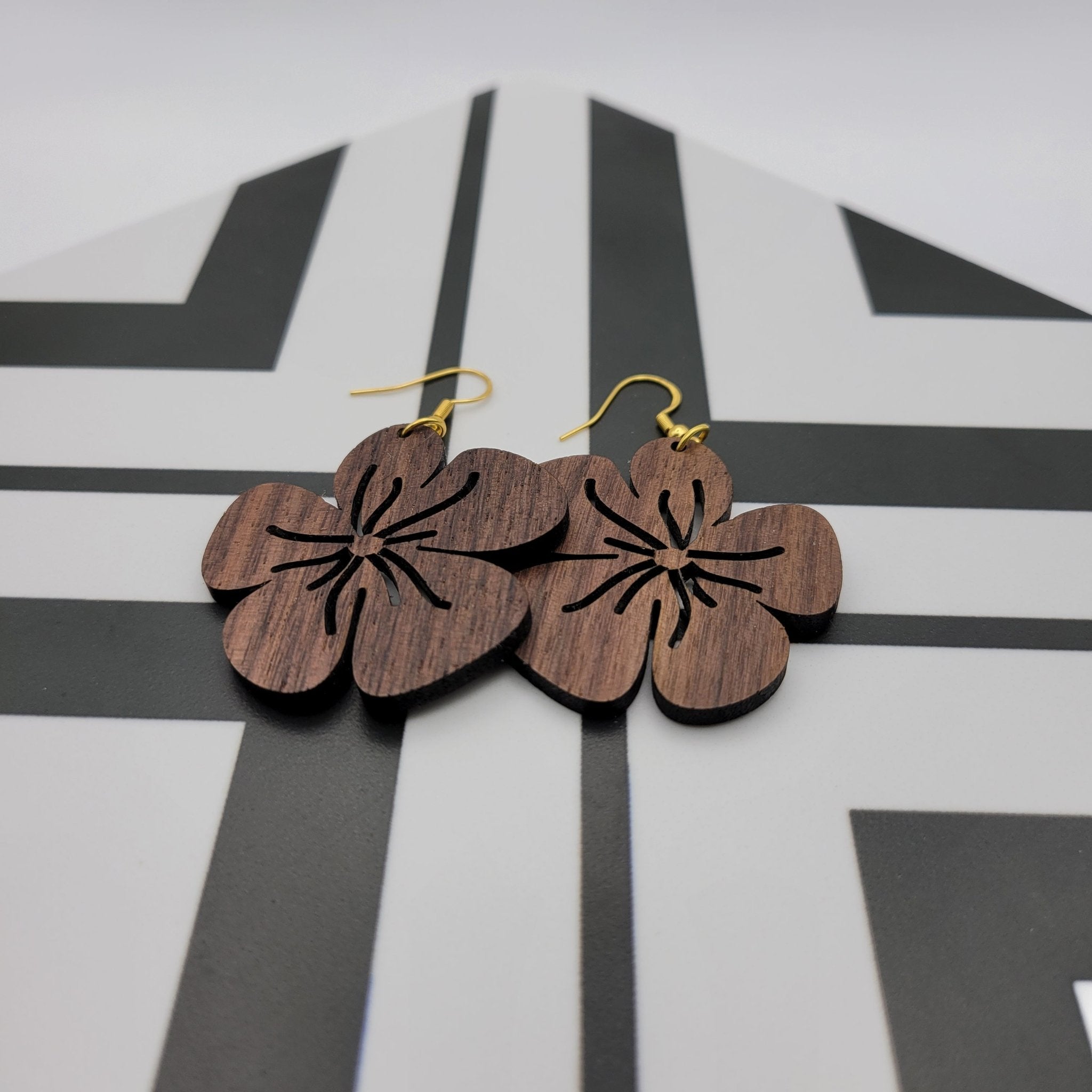 Hibiscus Flower Wood Earrings - 4 Arrows Creations