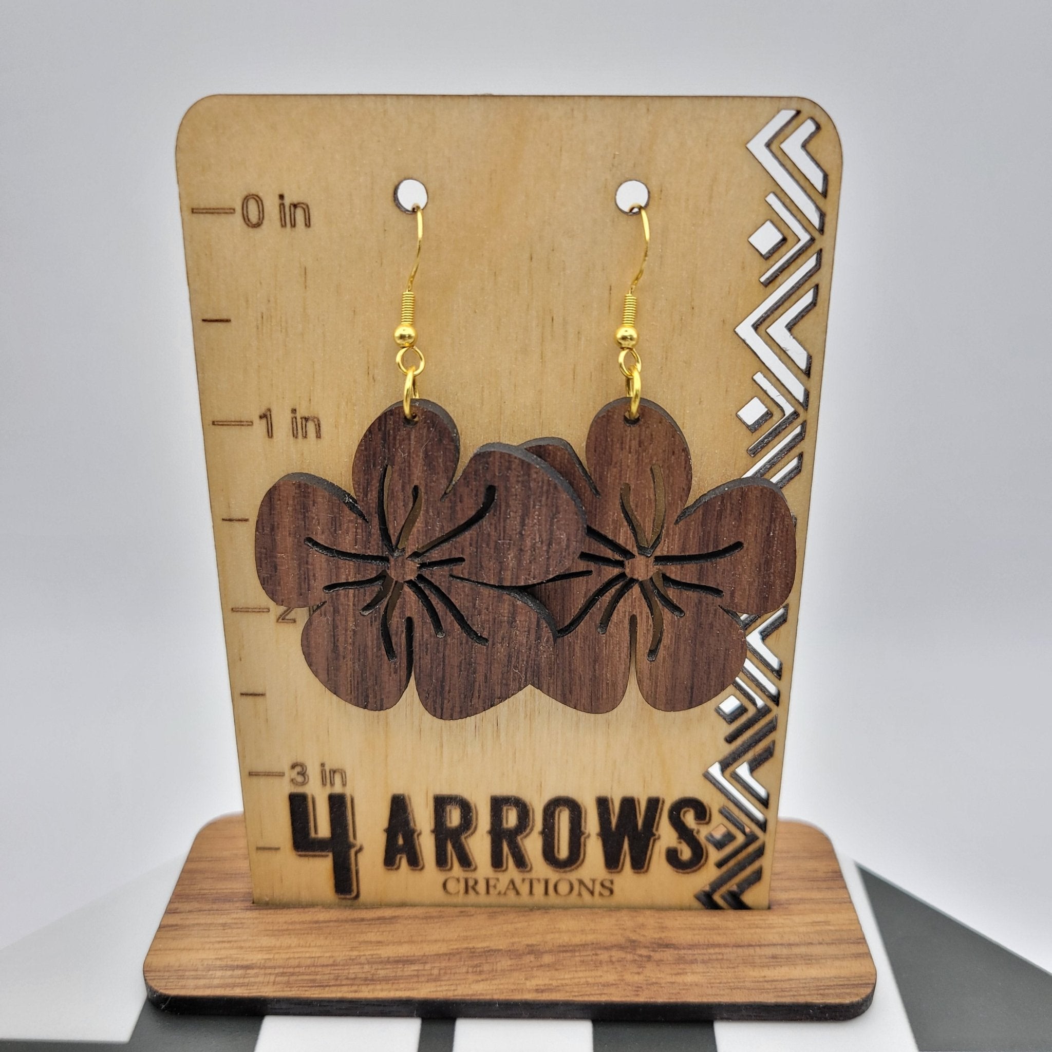 Hibiscus Flower Wood Earrings - 4 Arrows Creations