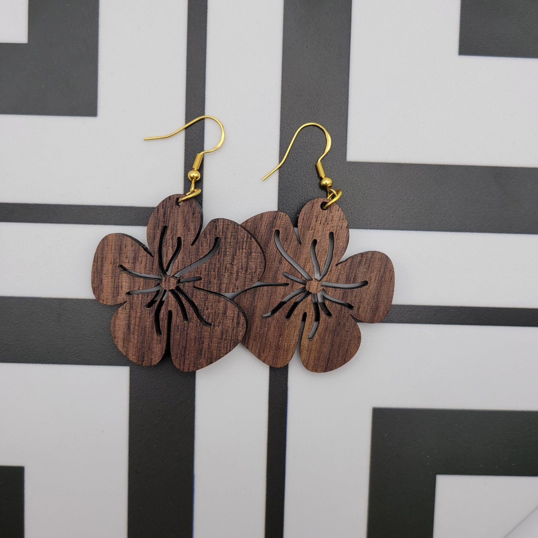 Hibiscus Flower Wood Earrings - 4 Arrows Creations