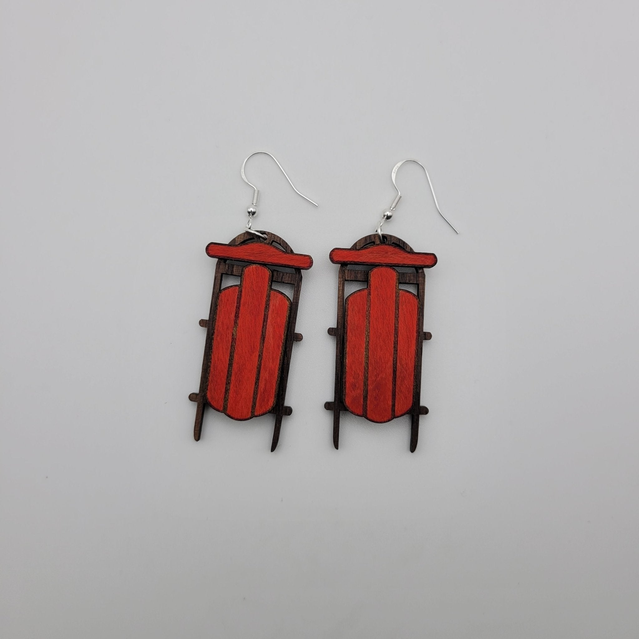 Old Fashioned Sled Wood Dangle Earrings - 4 Arrows Creations