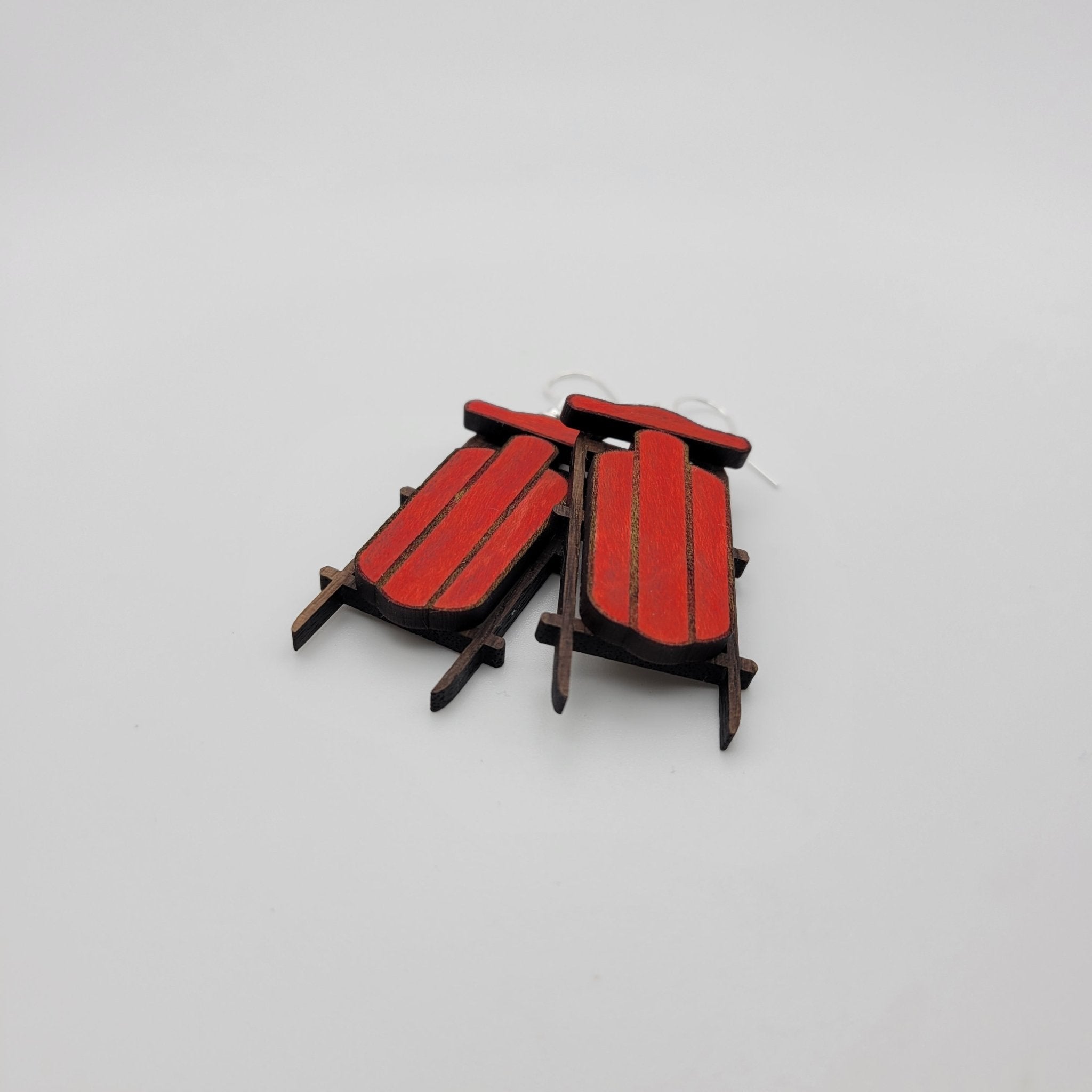 Old Fashioned Sled Wood Dangle Earrings - 4 Arrows Creations