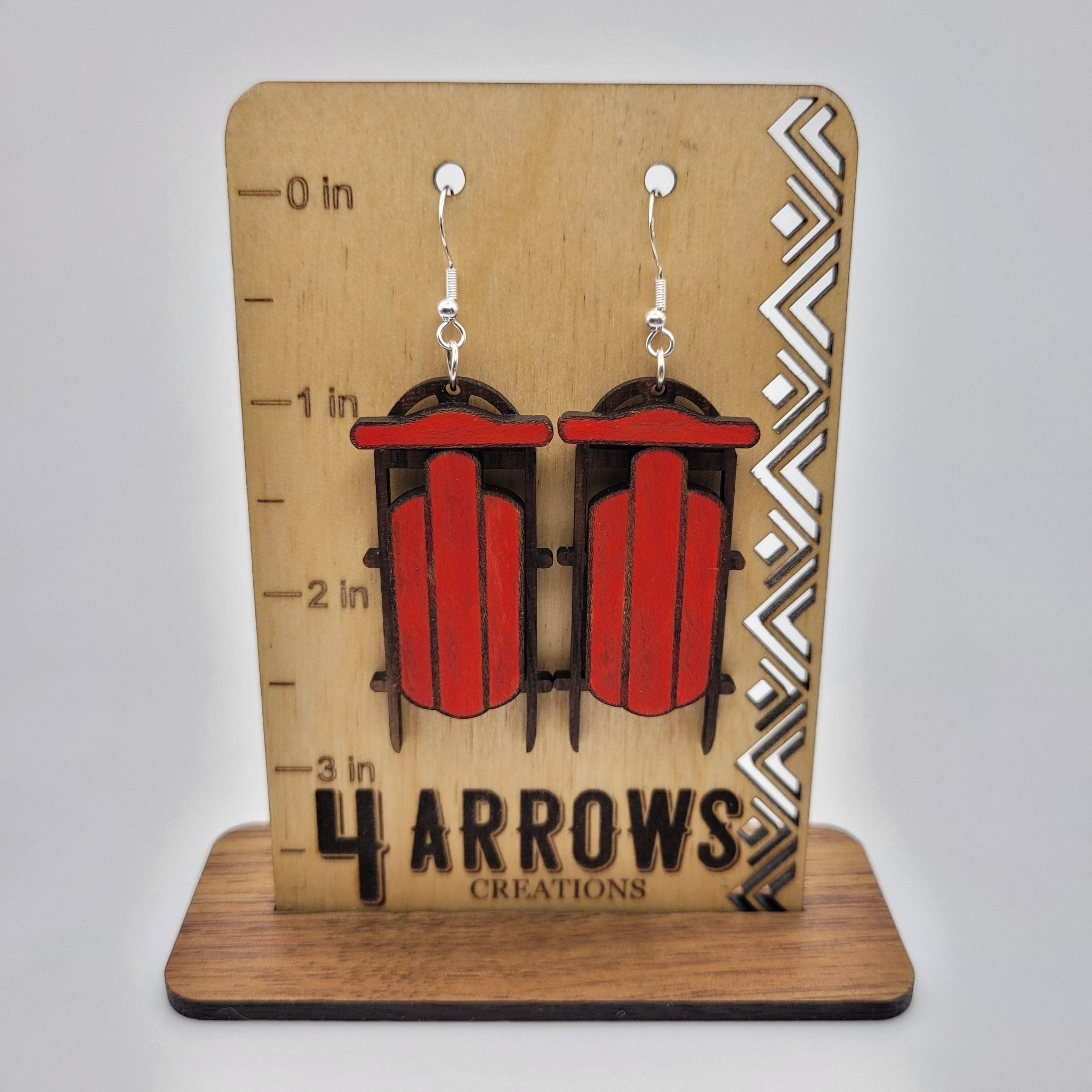 Old Fashioned Sled Wood Dangle Earrings - 4 Arrows Creations
