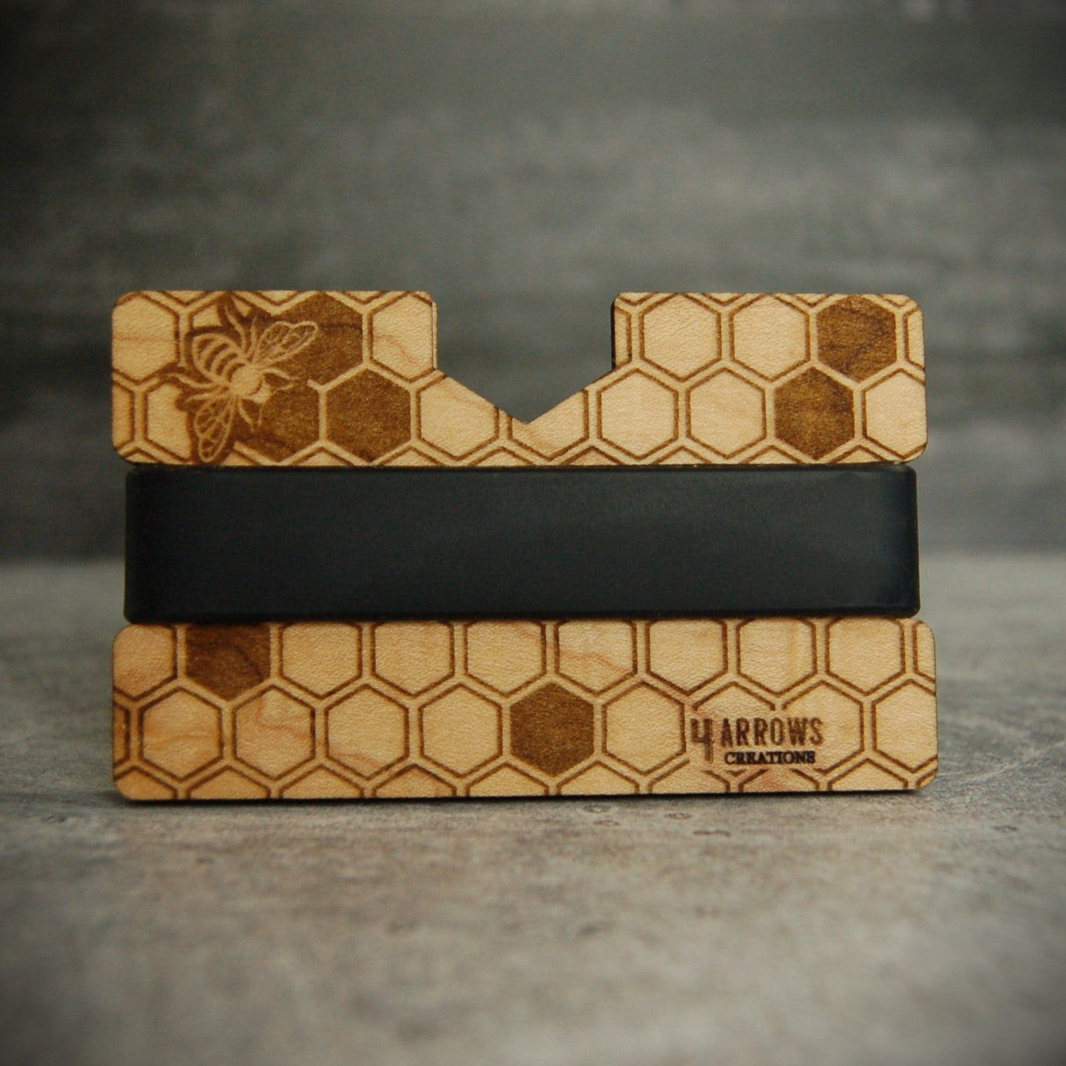 🍯 The Hivekeeper – Bee & Honeycomb Engraved Wooden Wallet - 4 Arrows Creations