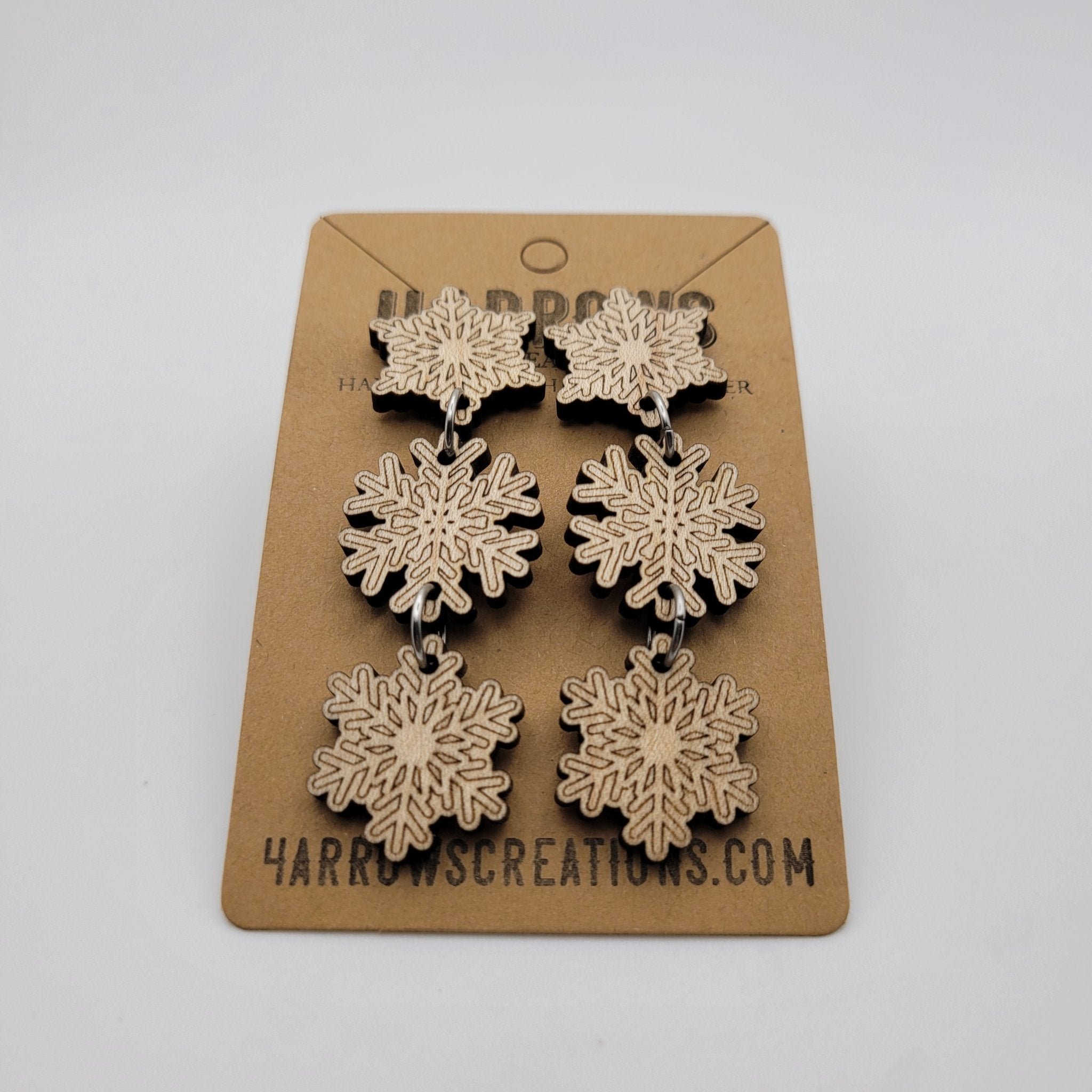 Triple Snowflake Wood Dangle Earrings - 4 Arrows Creations