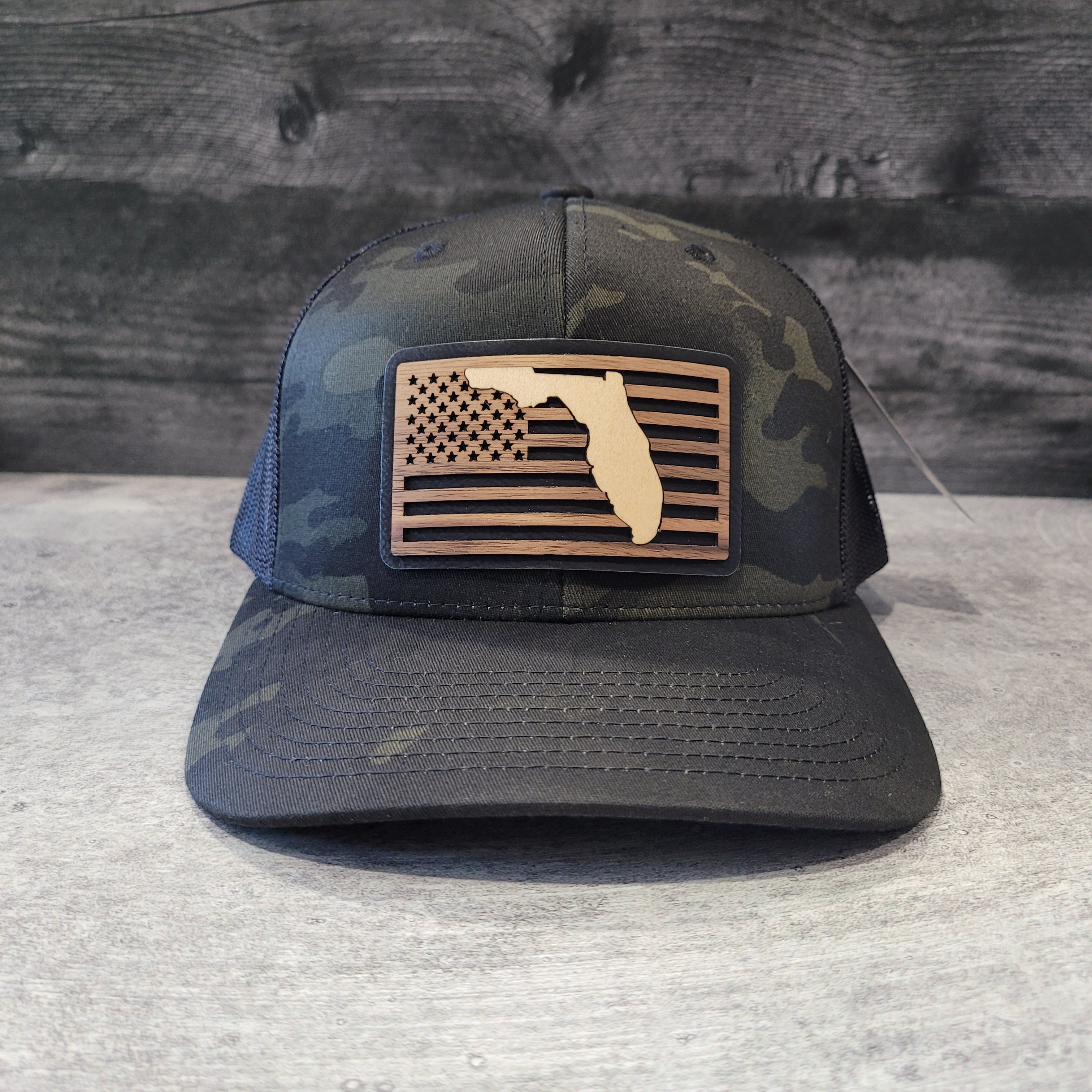 Stars and Stripes Florida Edition Wooden Patch Hat