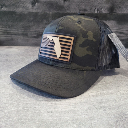 Stars and Stripes Florida Edition Wooden Patch Hat