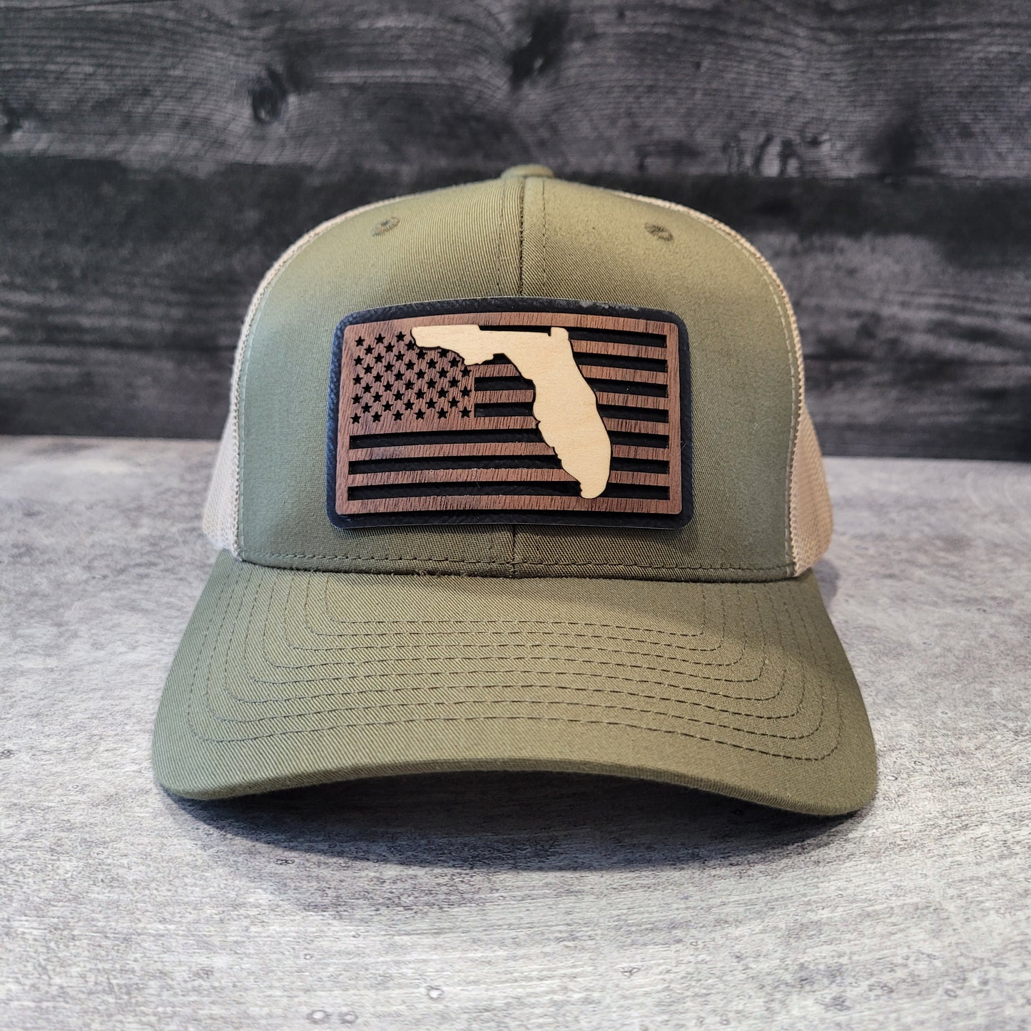 Stars and Stripes Florida Edition Wooden Patch Hat