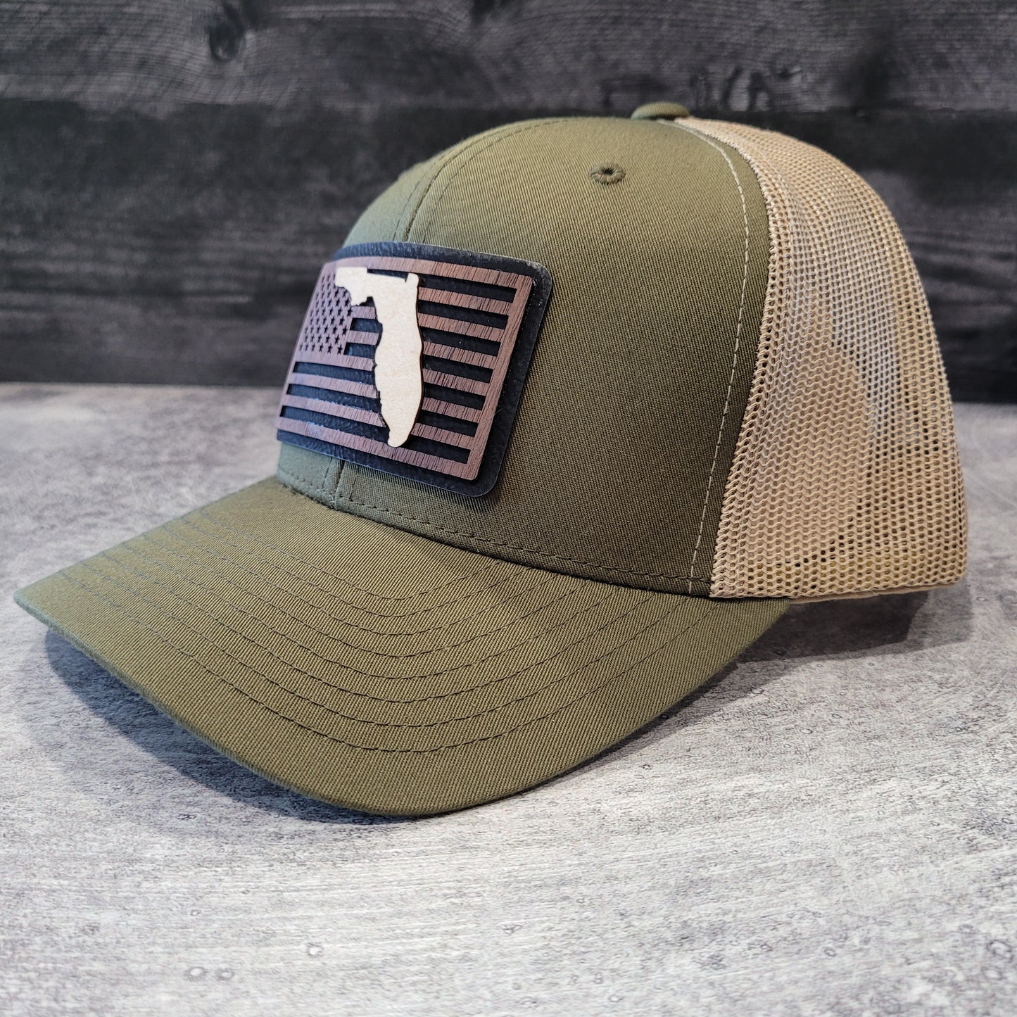 Stars and Stripes Florida Edition Wooden Patch Hat