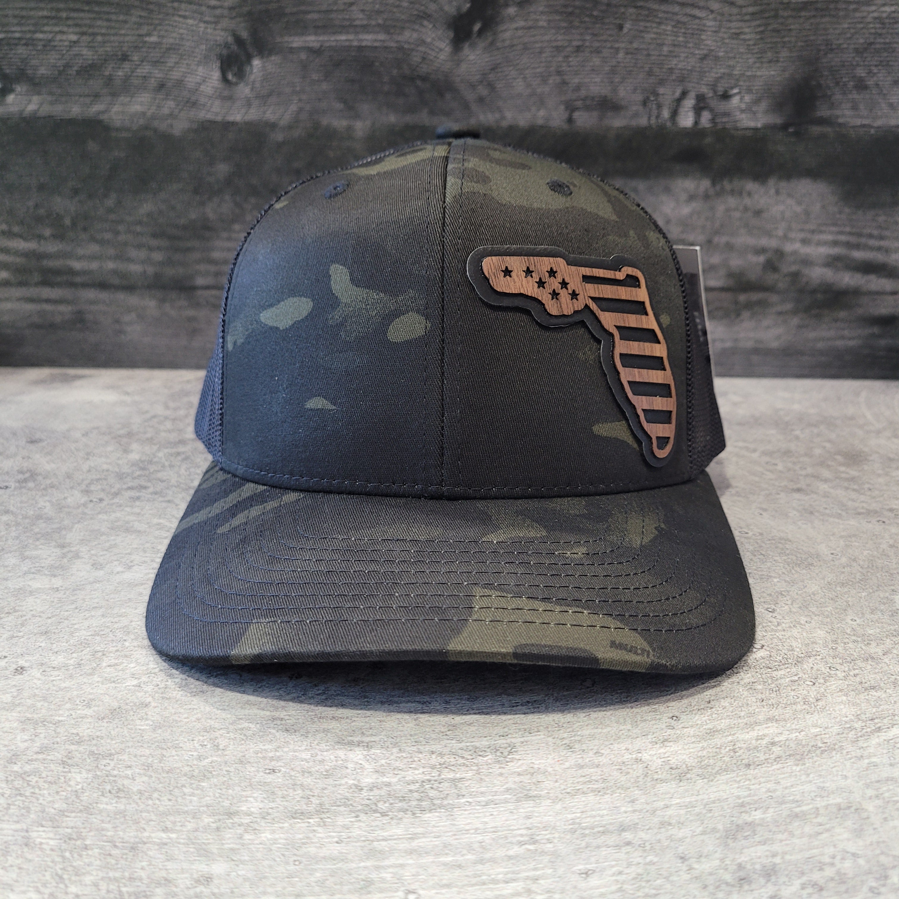 Flagged Florida Silhouette Cap Wooden Patch Hat