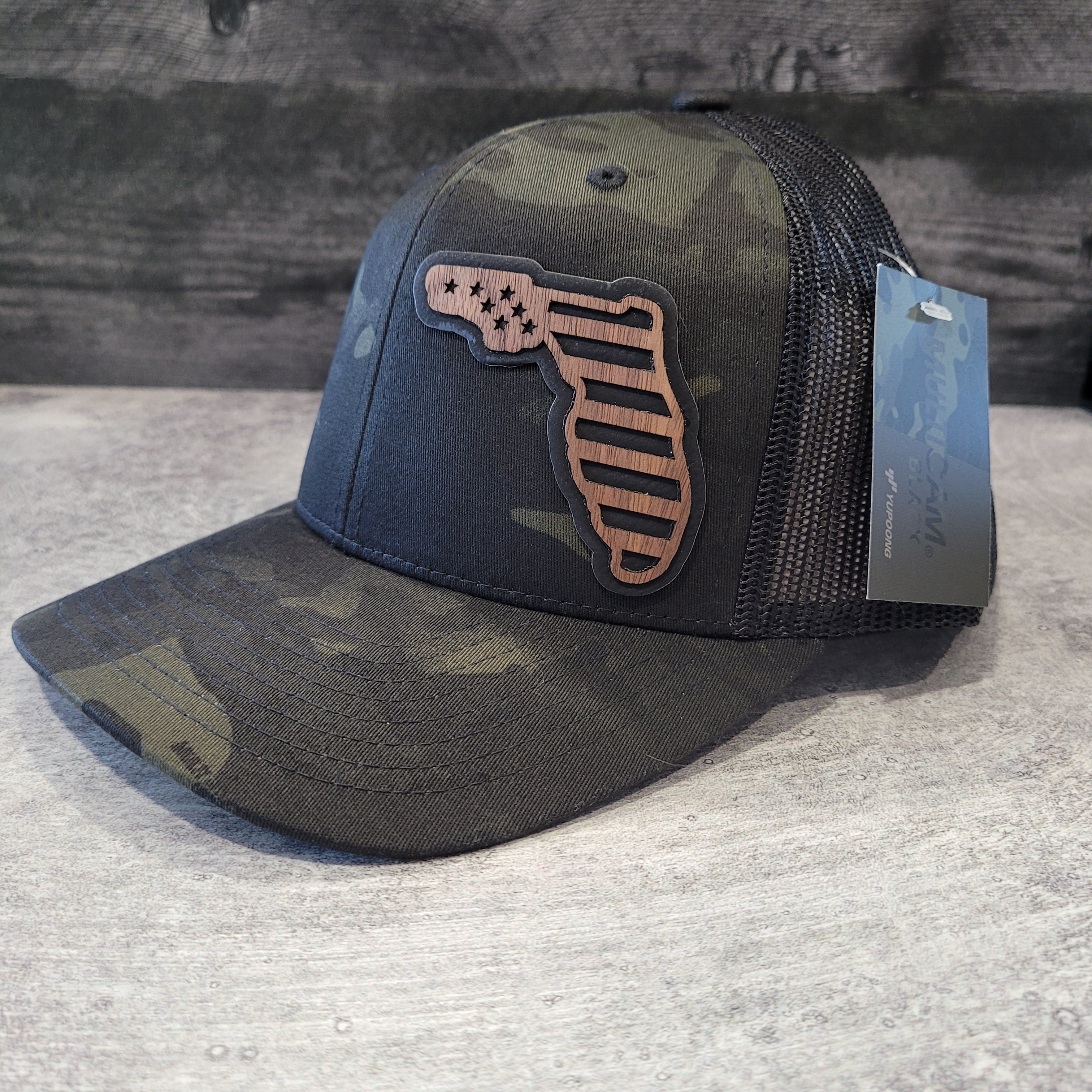 Flagged Florida Silhouette Cap Wooden Patch Hat