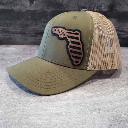 Flagged Florida Silhouette Cap Wooden Patch Hat