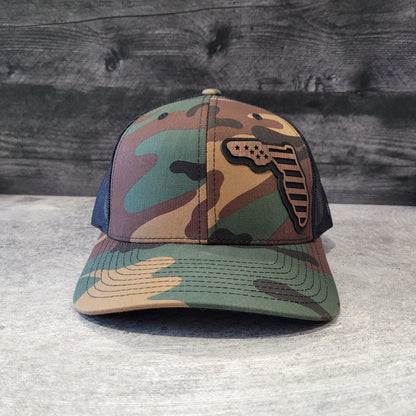 Flagged Florida Silhouette Cap Wooden Patch Hat