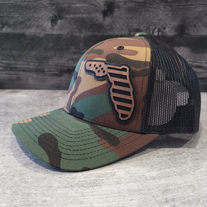 Flagged Florida Silhouette Cap Wooden Patch Hat