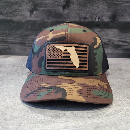 Stars and Stripes Florida Edition Wooden Patch Hat