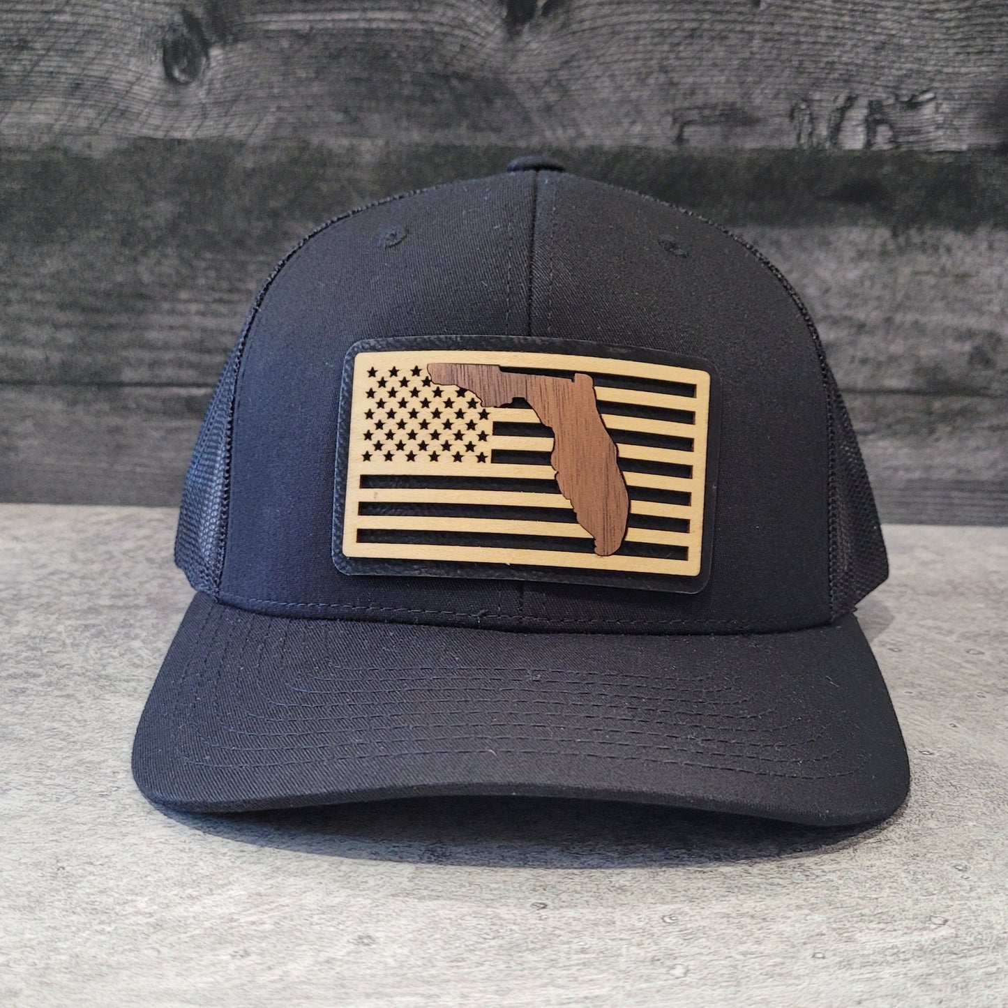 Stars and Stripes Florida Edition Wooden Patch Hat