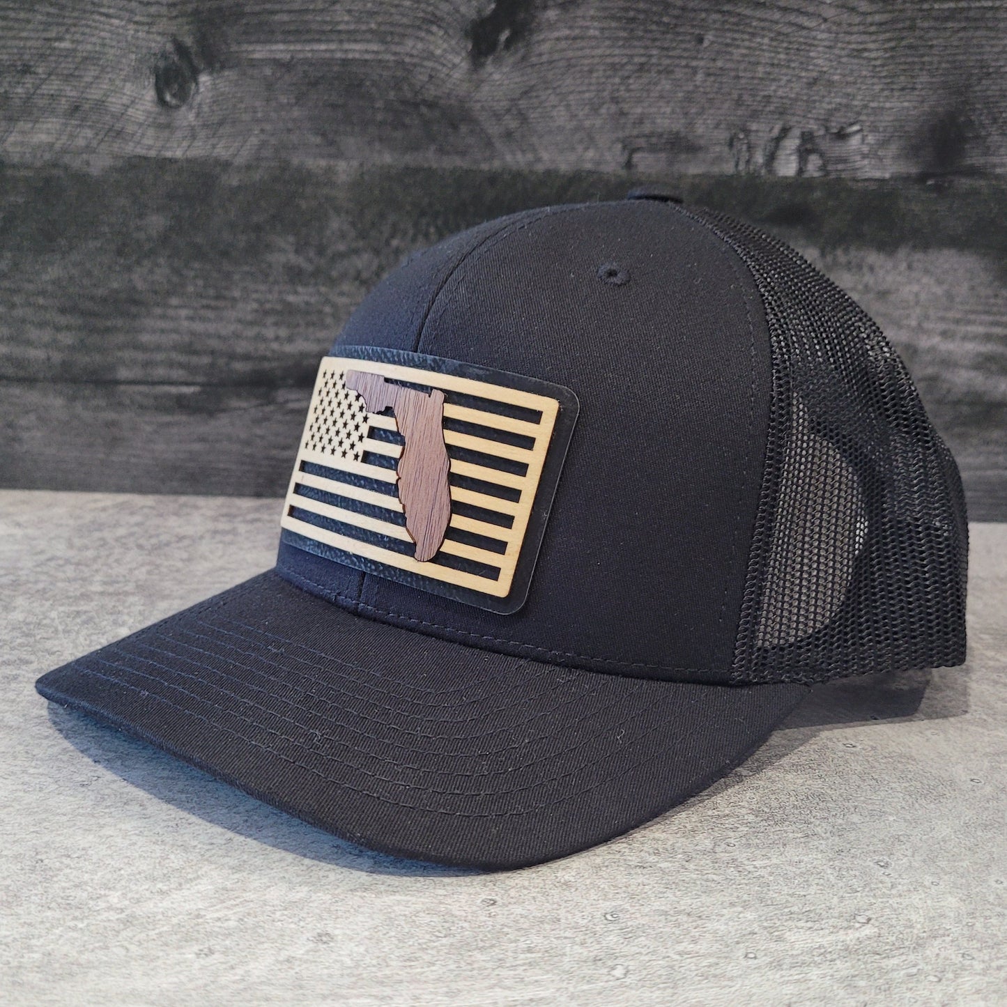 Stars and Stripes Florida Edition Wooden Patch Hat