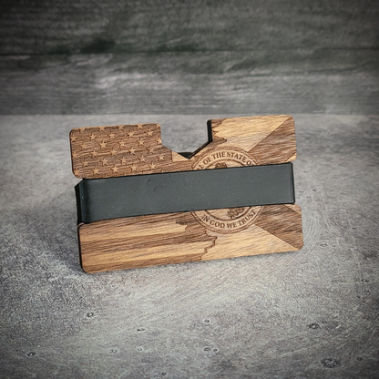 🦅🌴 The Dual Allegiance – USA & Florida Flag Engraved Wooden Wallet