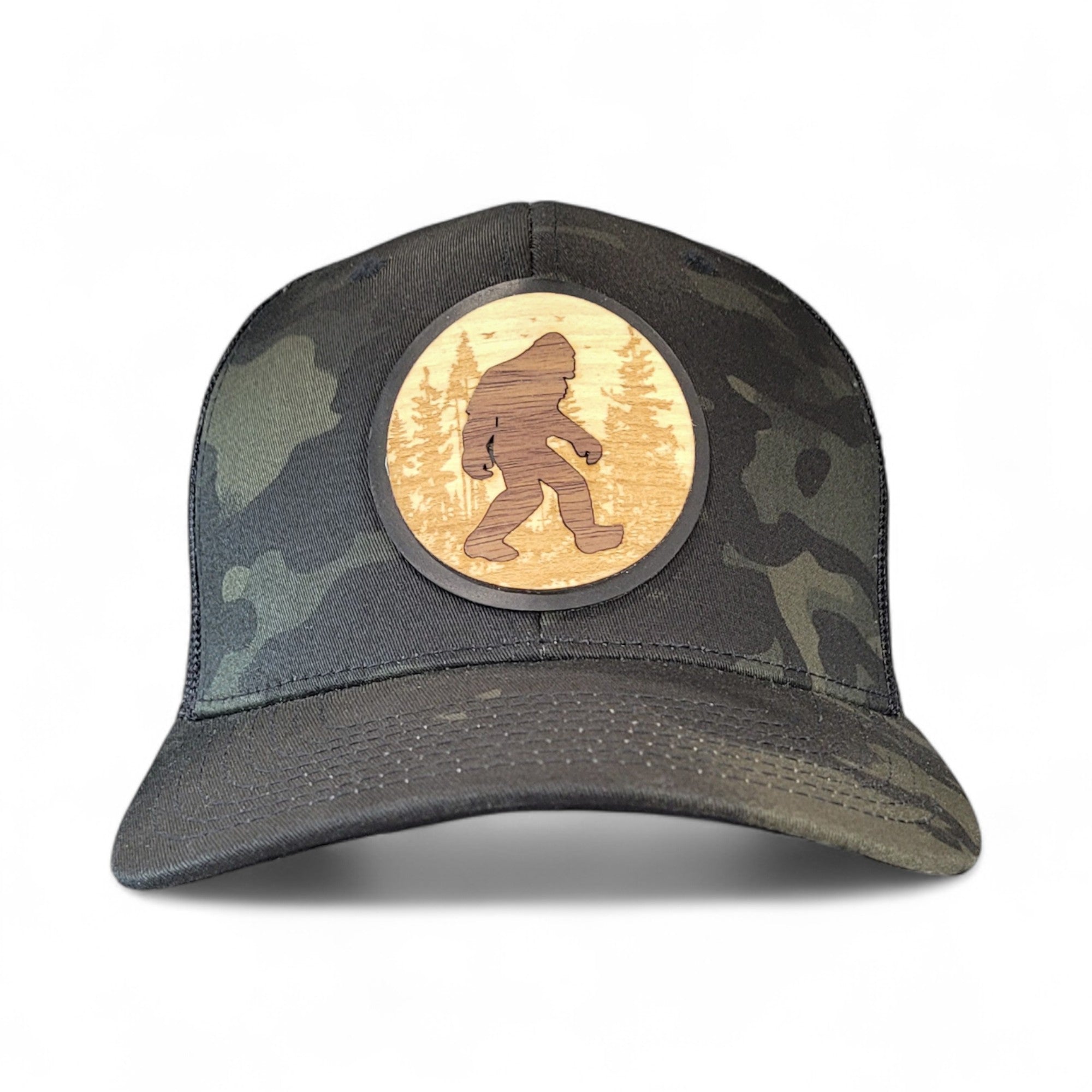 🦶🌲 The Hide Seek Champion – Bigfoot Wooden Patch Hat
