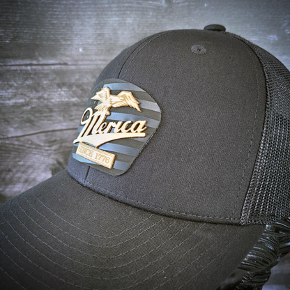 🦅 ‘Merica – Patriotic Wooden Patch Trucker Hat