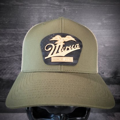 🦅 ‘Merica – Patriotic Wooden Patch Trucker Hat