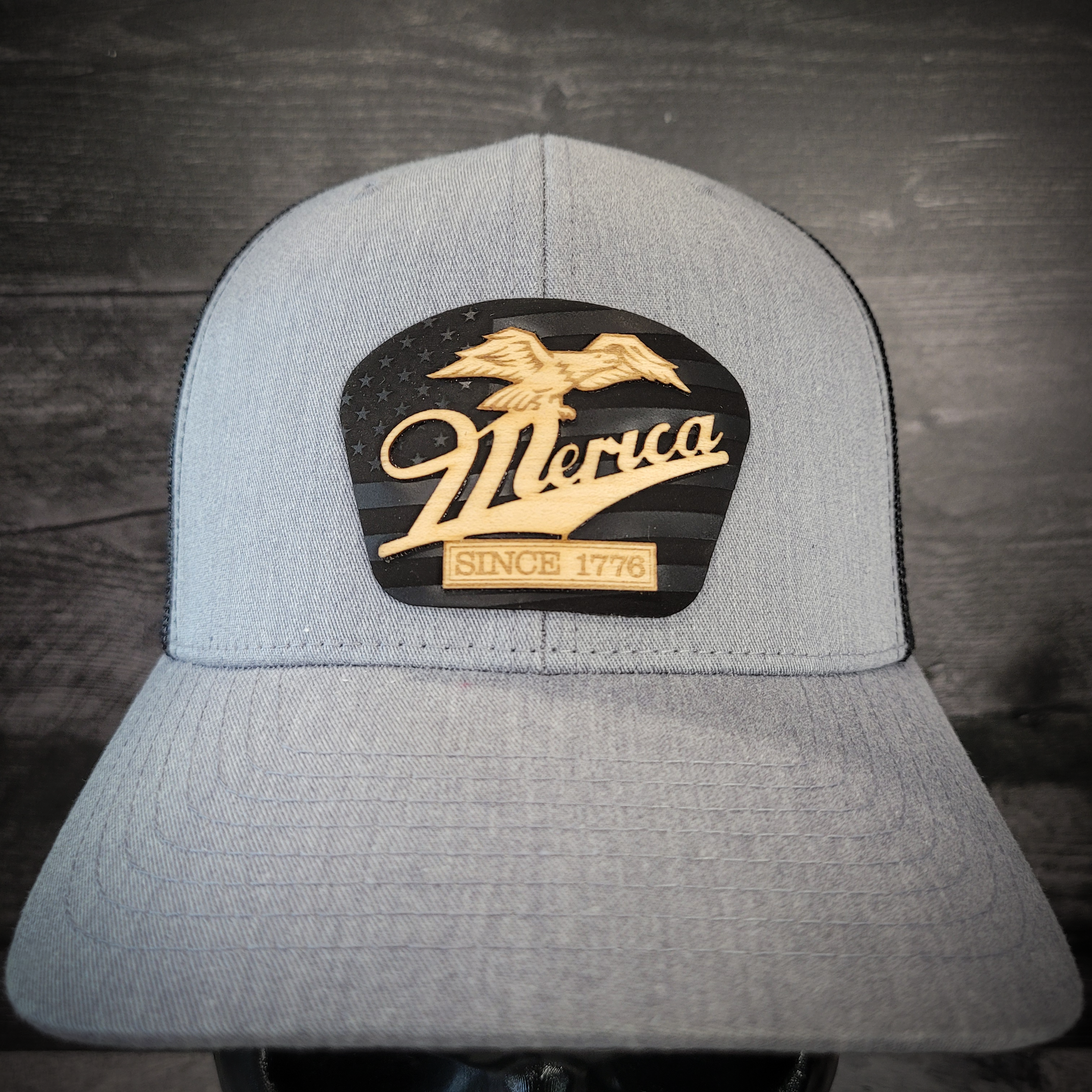 🦅 ‘Merica – Patriotic Wooden Patch Trucker Hat