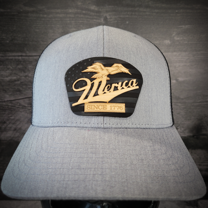 🦅 ‘Merica – Patriotic Wooden Patch Trucker Hat