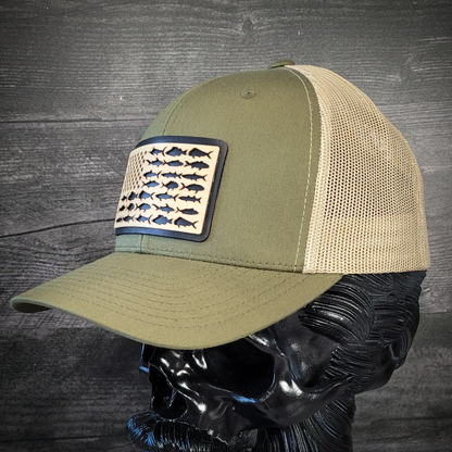 🎣 The American Angler – Wooden Patch Trucker Hat