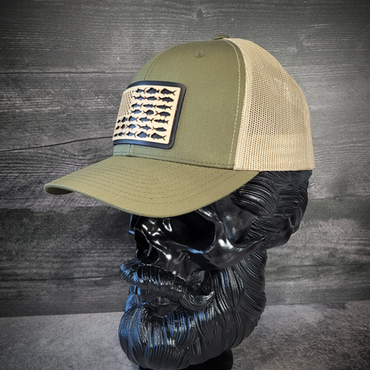 🎣 The American Angler – Wooden Patch Trucker Hat