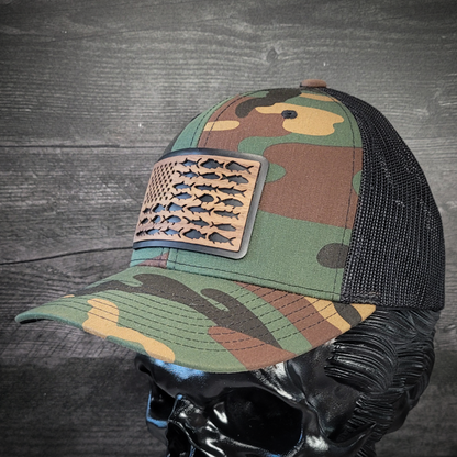 🎣 The American Angler – Wooden Patch Trucker Hat