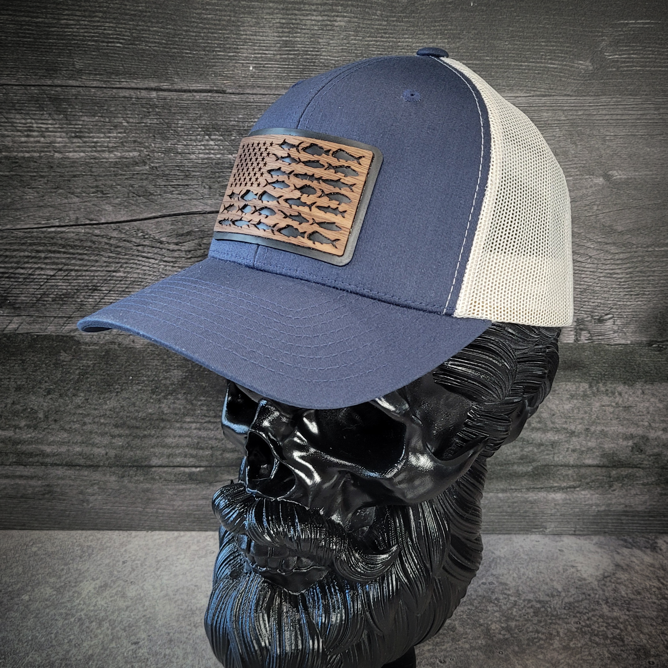 🎣 The American Angler – Wooden Patch Trucker Hat