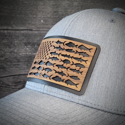 🎣 The American Angler – Wooden Patch Trucker Hat