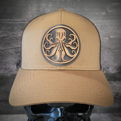 🐙 Octopus Wooden Patch Trucker Hat – Handcrafted Hardwood Statement Gear