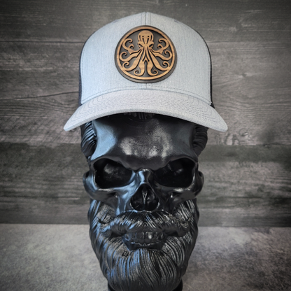 🐙 Octopus Wooden Patch Trucker Hat – Handcrafted Hardwood Statement Gear