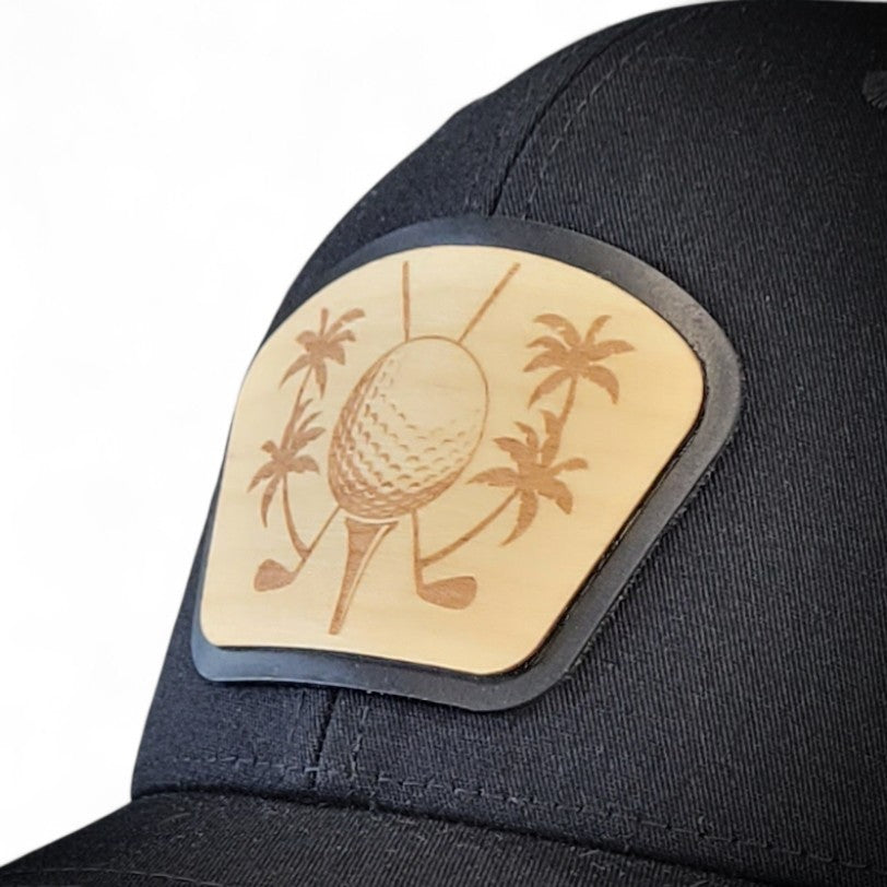 ⛳🌴 The Palm Tee – Tropical Golf Wooden Patch Hat