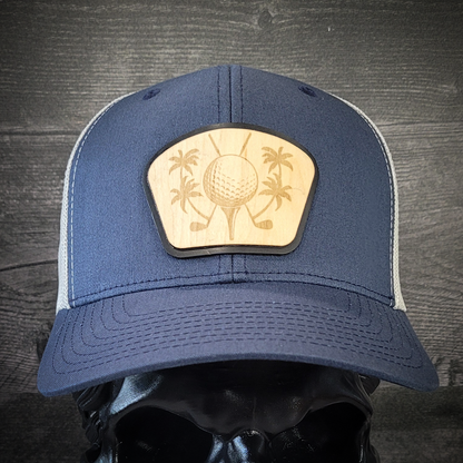 ⛳🌴 The Palm Tee – Tropical Golf Wooden Patch Hat