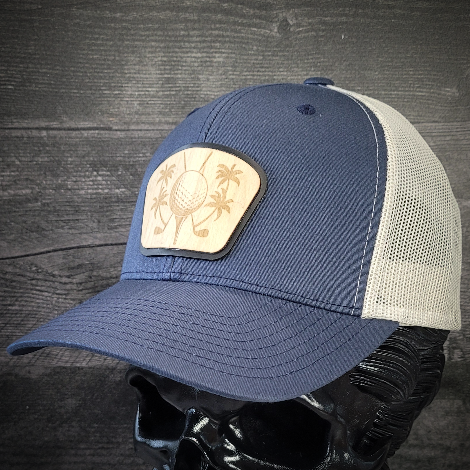 ⛳🌴 The Palm Tee – Tropical Golf Wooden Patch Hat