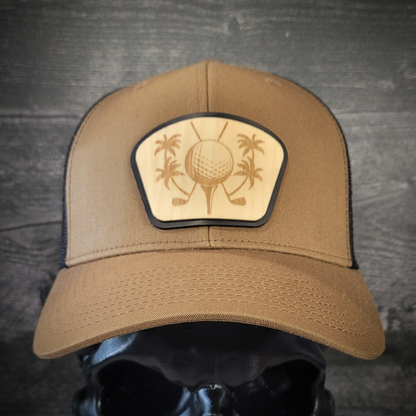 ⛳🌴 The Palm Tee – Tropical Golf Wooden Patch Hat