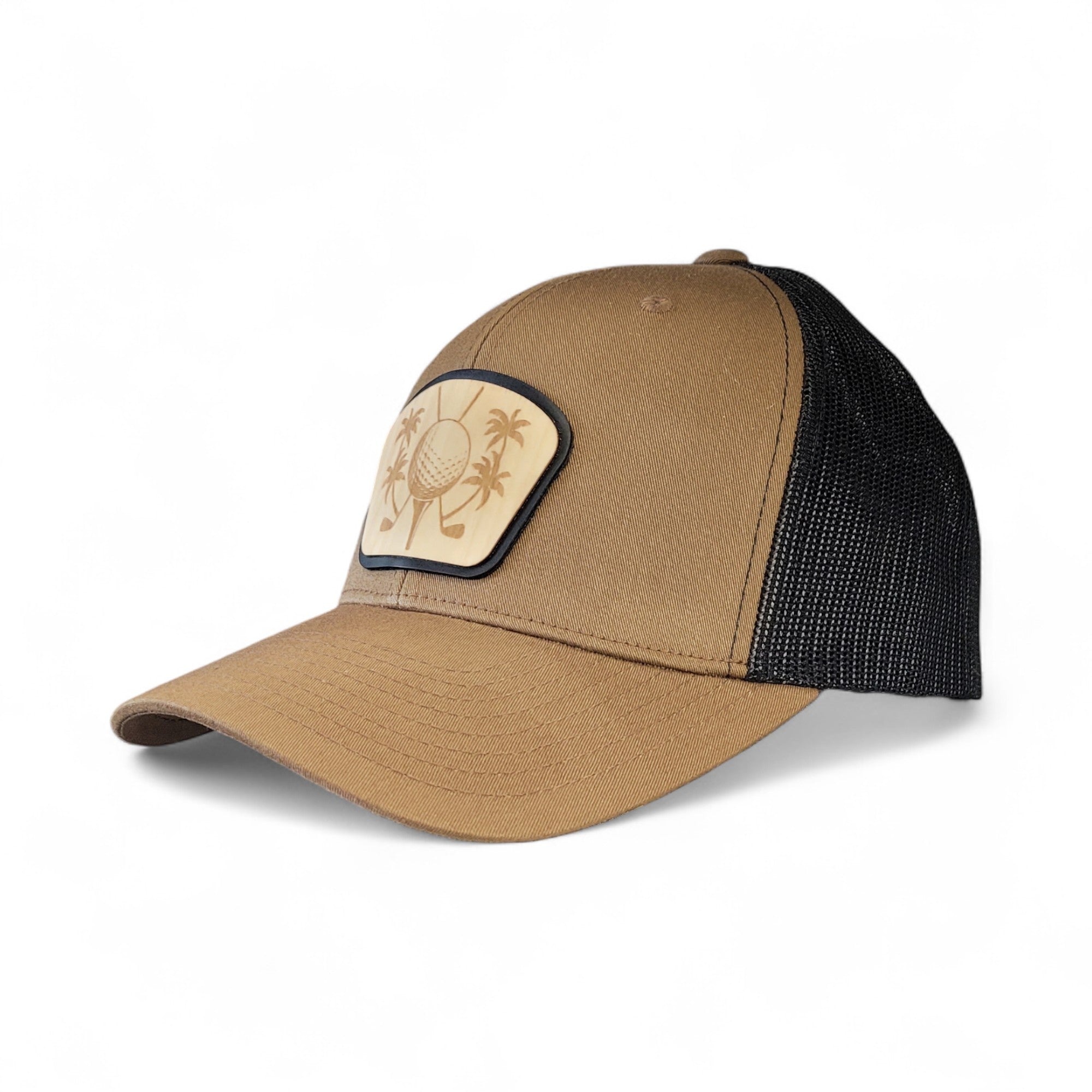 ⛳🌴 The Palm Tee – Tropical Golf Wooden Patch Hat